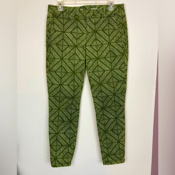 Gap geometric skinny khakis, cool print army green w/ deep yellow& white - Picture 2 of 10